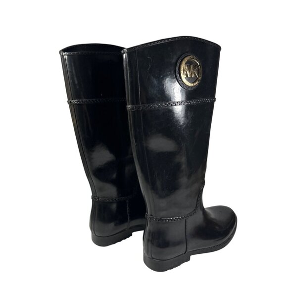 Michael Kors Black Tall Shiny Rain Boots Size 7 Capsule Preppy Academia - Picture 5 of 10